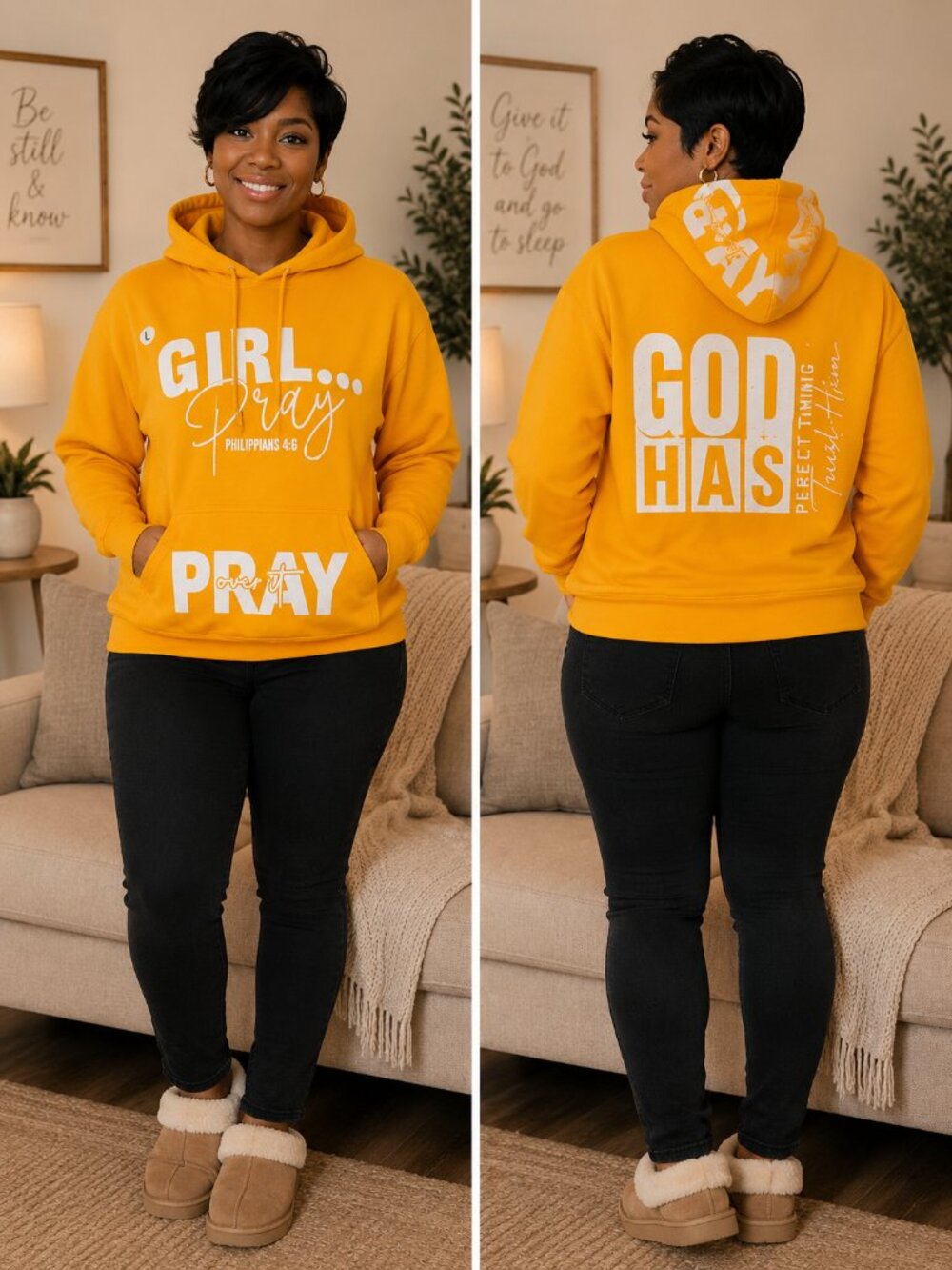 Gildan Yellow-Orange 'GIRL... Pray' Graphic Hoodie